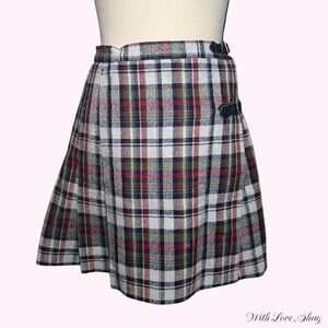 80s/90s vintage Four Corners dark academia plaid pleated mini wrap skirt